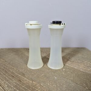 Vintage Tupperware Mini Salt & Pepper Shakers  Translucent White Travel Set 4"